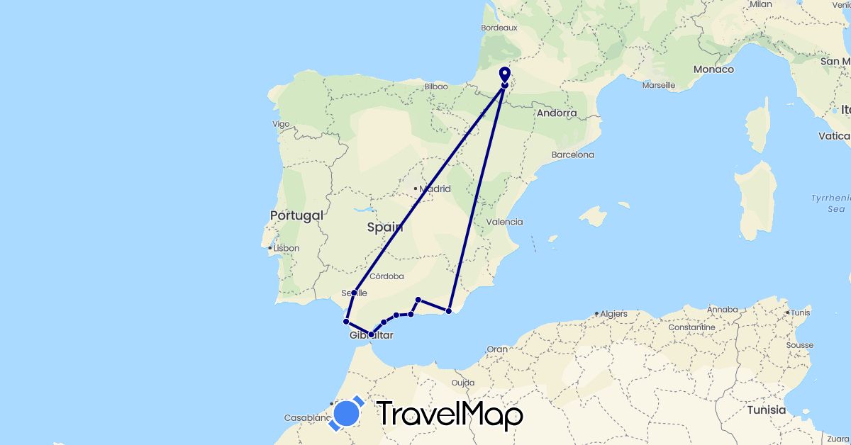 TravelMap itinerary: driving in Spain, France, Gibraltar (Europe)